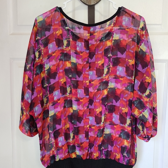 Fashion Bug Woman's Multi Patterned 3/4 Sleeve Blouse, Size: Large Color: Pink - Picture 12 of 12